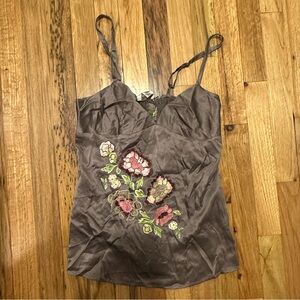 Intuitions Silk Embroidered Flowers Tank Top